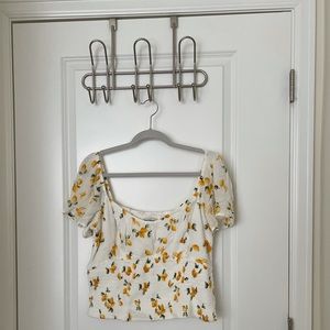 Lemon Print Smocked Crop Top